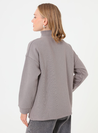 Fermuarlı Yarım Balıkçı Sweatshirt Koyu gri