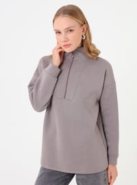 Fermuarlı Yarım Balıkçı Sweatshirt Koyu gri