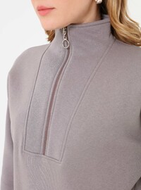 Fermuarlı Yarım Balıkçı Sweatshirt Koyu gri