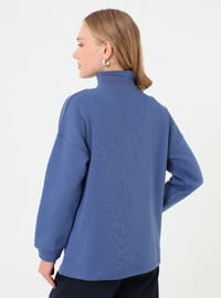 Fermuarlı Yarım Balıkçı Sweatshirt İndigo