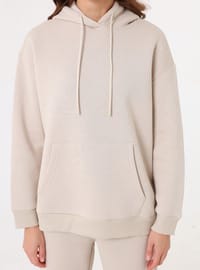 Oversize Sweatshirt ve Eşofman Altı İkili Takım Bej Benin