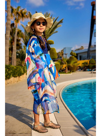 Kız Çocuk Renkli Desenli Şifon Kimono Pareo CP2506