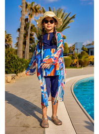 Kız Çocuk Renkli Desenli Şifon Kimono Pareo CP2506
