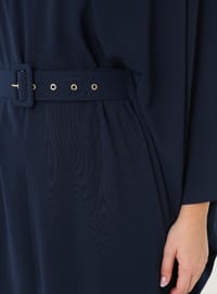 Gizli Tünel Detaylı Kemerli Tunik & Pantolon Takım - Lacivert