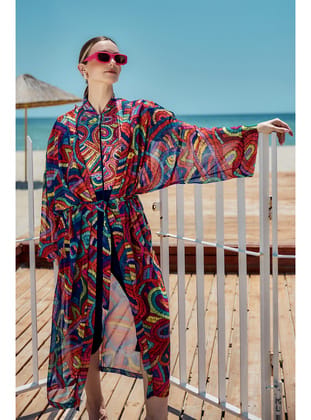 Remsa Tesettür Mayo Üzerine Tek Kaftan Kimono Pareo Lacivert01 RP029 Tuna