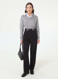 V Yaka Triko Kazak - Klasik Stil Gri