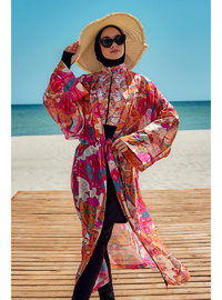 Kimono Pareo Şifon Plaj Elbisesi Oranj