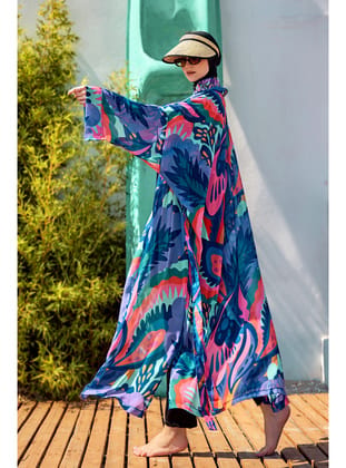 Remsa Tesettür Mayo Üzerine Tek Kaftan Kimono Pareo Mor RP028 Morika