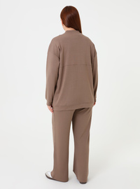 Fermuarlı Büyük Beden Sweatshirt - Vizon - Alia