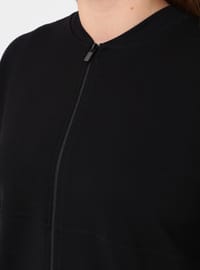 Fermuarlı Büyük Beden Sweatshirt - Siyah - Alia