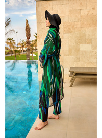 Yeşil Desenli İpeksi Kimono