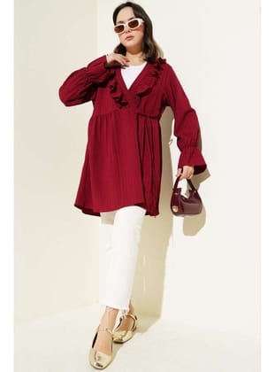 Kadın Fırfırlı Bağlamalı Kimono Bordo