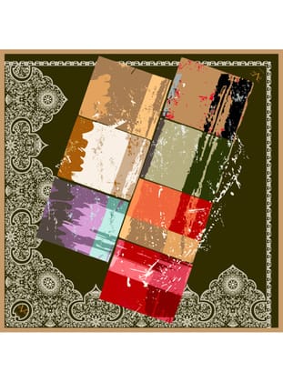 Mandala Desen Black Seri Twill Eşarp Askısı ile Birlikte 90x90 cm Haki Gold