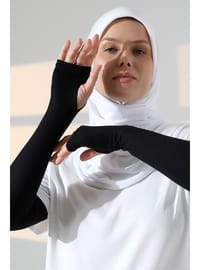Parmak Geçmeli Penye Tesettür Kolluk - Siyah