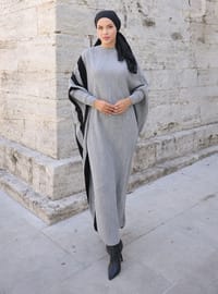 Triko Tesettür Elbise Gri SAHRA BUTİK