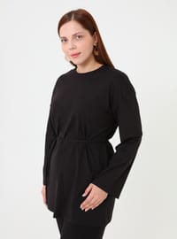 Bel Bağlamalı Basic Büyük Beden Tunik - Siyah - Alia
