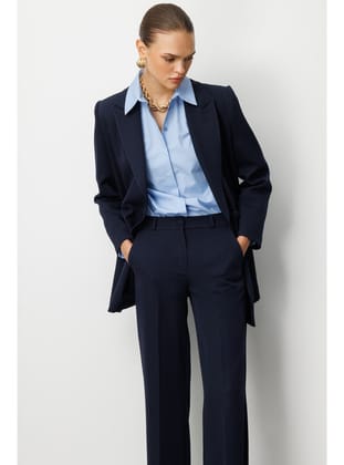 Mizalle Oversize Lacivert Kruvaze Blazer Ceket