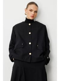 Siyah Gold Düğmeli Oversize Ceket