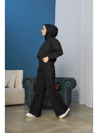Bol Paça Bağcıklı Denim Pantolon Siyah