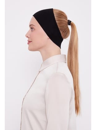 Kadın Silikonlu Kaymaz Dikişsiz Spor Saç Bandana Bone - Siyah