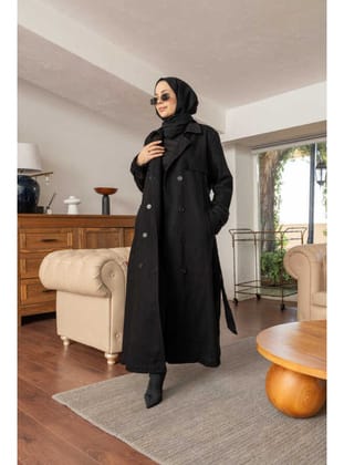 6458-Allerli Denim Trençkot Siyah