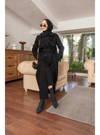 Denim Trençkot 38-46 Siyah