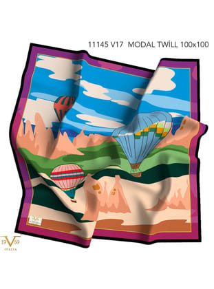 Desenli Modal Twil Seri Seri Eşarp Askısı İle Birlikte 100X100 cm Mürdüm Mavi