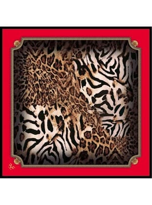 Leopar Desen Black Seri Twill Eşarp Askısı ile Birlikte 90x90 cm Kırmızı,siyah