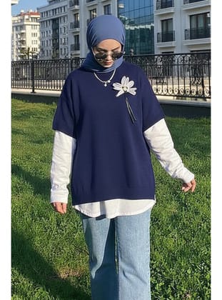 Fitilli Oversize Triko Süveter H25304 Lacivert