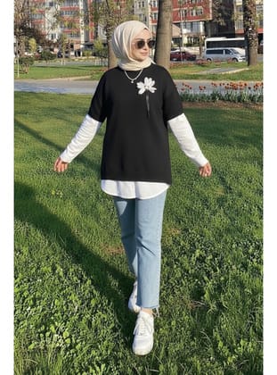 Fitilli Oversize Triko Süveter H25304 Siyah