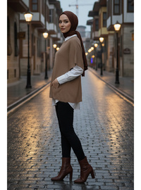 Oversize Triko Süveter Vizon