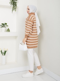 Çizgili Triko Tunik Camel