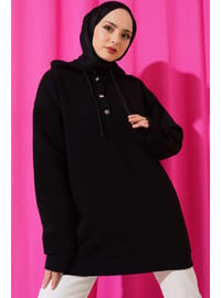 Yarım Çıtçıtlı Sweatshirt Siyah