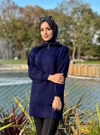 Yeni Sezon Yaka Fermuarlı Triko Tunik