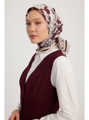 Çiçek Rüyası - Bordo - %100 İpek Twill Eşarp - Schaless