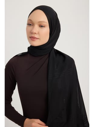 Jakarlı Ekose Şifon Şal 70x180cm - Siyah
