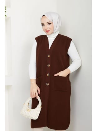 Kadın Cepli Düğme Kapamalı Triko Yelek -pmk378