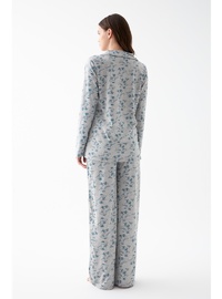 Desenli Pamuklu Pijama Takımı Gri