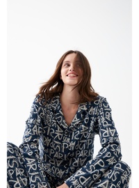 Lacivert Paris Yazılı Pamuklu Pijama Takımı