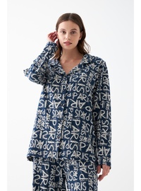 Lacivert Paris Yazılı Pamuklu Pijama Takımı
