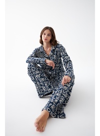 Lacivert Paris Yazılı Pamuklu Pijama Takımı