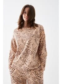 Leopar Desenli Oversize Pijama Takımı Bej