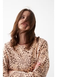 Leopar Desenli Oversize Pijama Takımı Bej