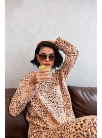 Leopar Desenli Oversize Pijama Takımı Bej