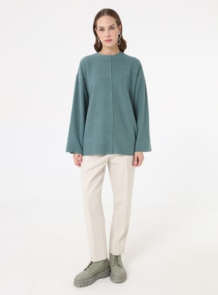 Dikiş Detaylı Oversize Sweatshirt - Su Yeşili - Benin