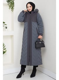 Kapitone Detaylı Tam Boy Mont Antrasit