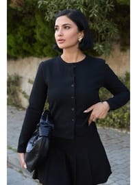Düğmeli Waffle Hırka Siyah