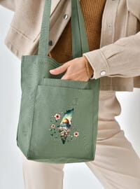 Gabardin Çanta Filistin Baskılı Mint Yeşili