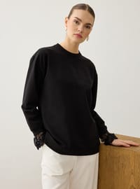 Kolu Dantel Detaylı Sweatshirt Siyah Refka