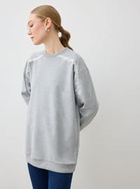 Dantel Şerit Detaylı Sweatshirt - Gri melanj - Refka